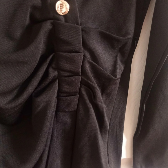 Gathered Panel Buttoned Blouse Top Black Long sleeved Chic Casual Office look XL - Picture 4 of 7